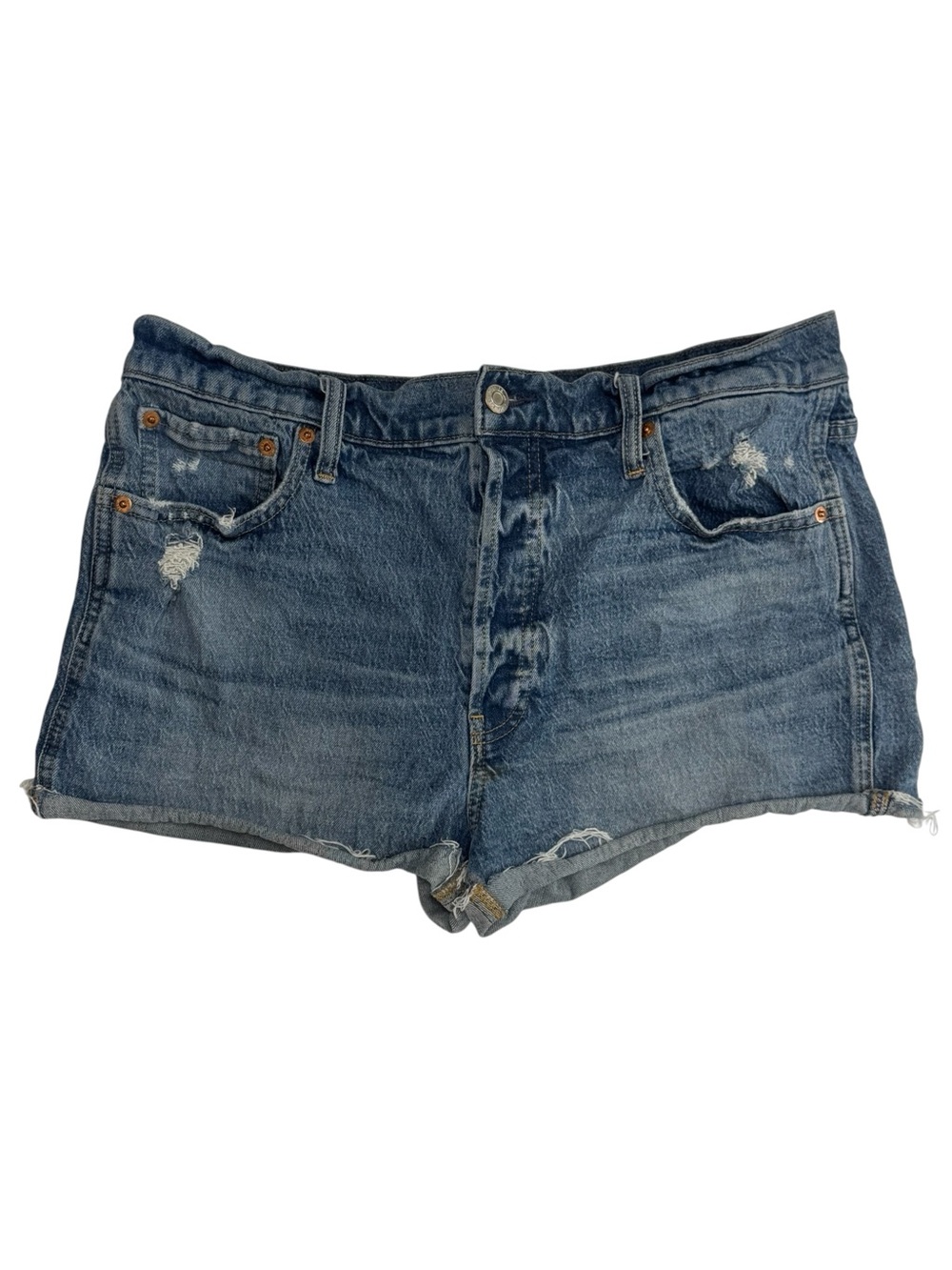 GAP Cheeky Short High Rise Blue Denim Cutoff Raw Hem Button Fly Shorts 32-14R
